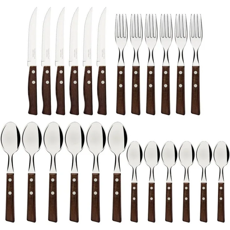 Tramontina Besteck-Set TRADICIONAL Steakbesteck (24-tlg), 6 Personen, Edelstahl, Tafelbesteck, rostfrei, Naturholz-Griffe