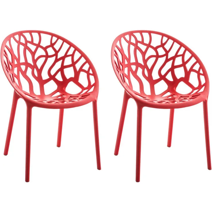 CLP 2er-Set Gartenstuhl Hope Aus Kunststoff I 2 x Wetterbeständiger Stapelstuhl Mit max. 150 KG Belastbarkeit, Farbe:rot