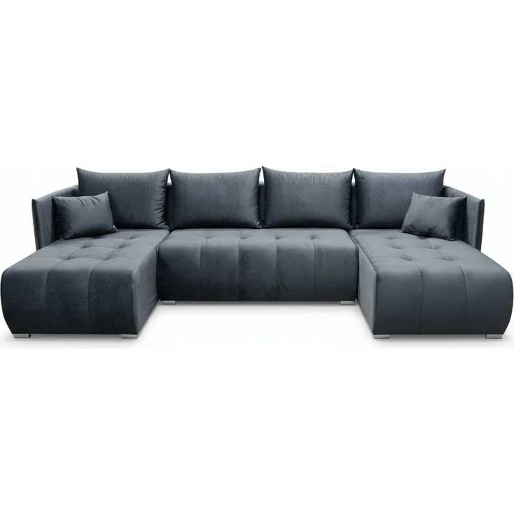 Wohnero24 NESSA U Ecksofa 292x152 cm mit Schlaffunktion 280x140 & Bettkasten – XXL Wohnlandschaft Dunkelgrau