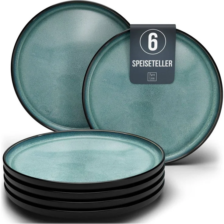 Steingut Teller Groß 6 Personen Ibiza TESTSIEGER, Traumhaftes Mediterranes Steingut Speiseteller Set, Stylisches Essteller Set, Pure Living in Petrol – Bild 1