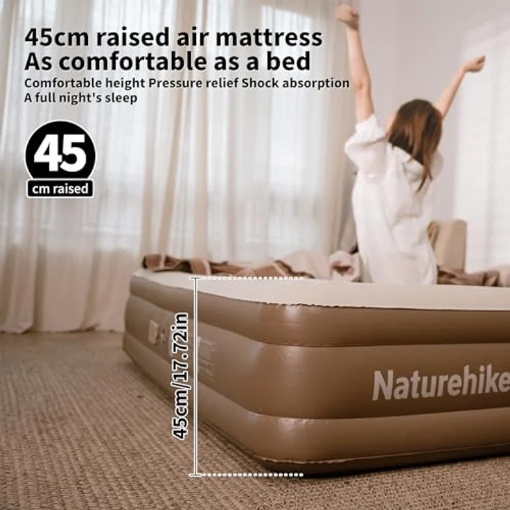 Naturehike Luftmatratze 3 Personen Selbstaufblasend mit Akkupumpe - Aufblasbares Gästebett 200 x 180 x 45 cm für Camping & Zuhause, Leicht, Bequem und Schnell aufblasbar – Bild 7