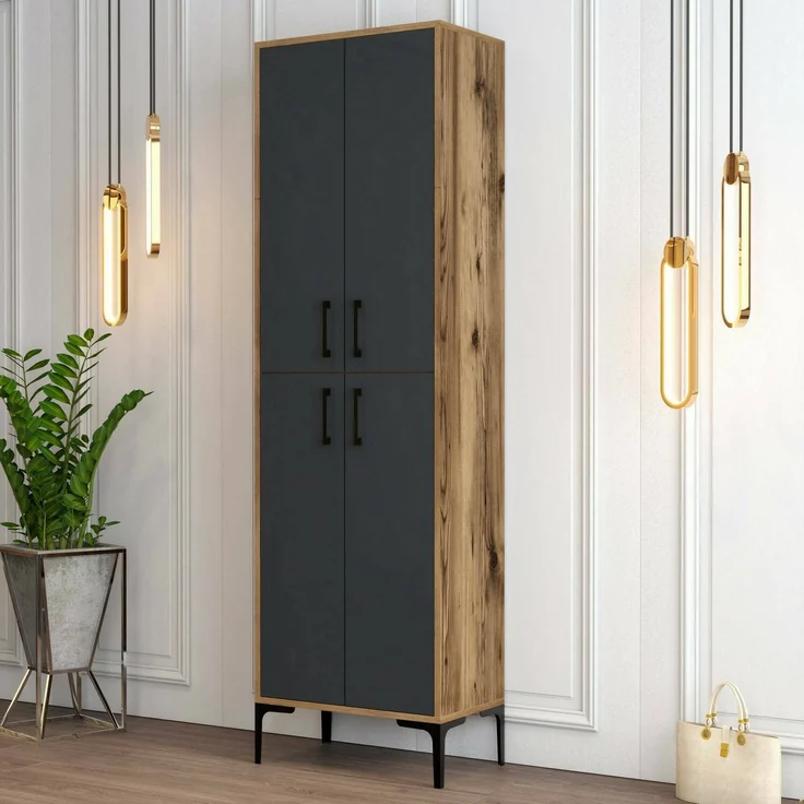Dmora Schuhschrank Sebastien, Schuhregal, Mehrzweck-Eingangsgarderobe, Möbel für Schuhe, 60x35h200 cm, Walnuss und Anthrazit – Bild 2