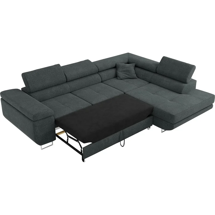 Ecksofa L-Form Couch mit Schlaffunktion und Verstellbare Kopfstützen - GUSTAW - Dunkelgrau Stoff - Rechts – Bild 7