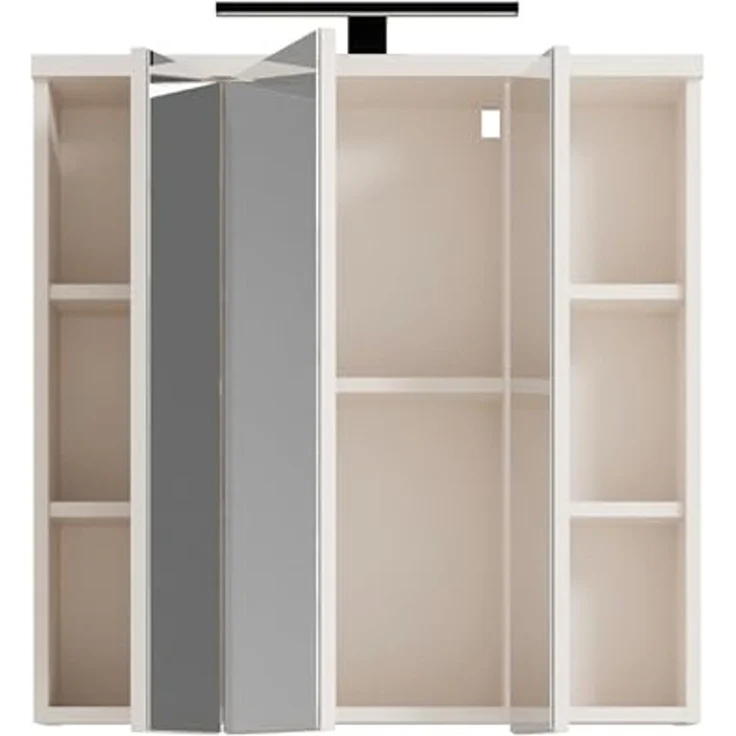 Forte VERIS Hängeschrank 70, Schlichter Badschrank mit Spiegel, 3-türig, Wandmontage, Badezimmer, Holzwerkstoff, Kaschmir Beige, 68,6 cm breit x 68,1 cm hoch x 20 cm tief – Bild 4