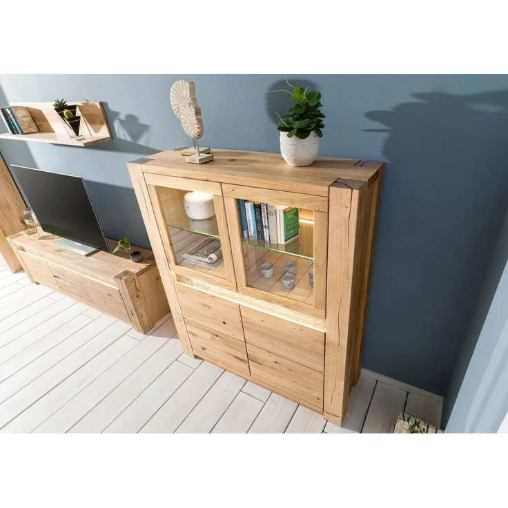 Highboard Wildeiche 123 x 40 x 142 beige geölt KENT #204 – Bild 2