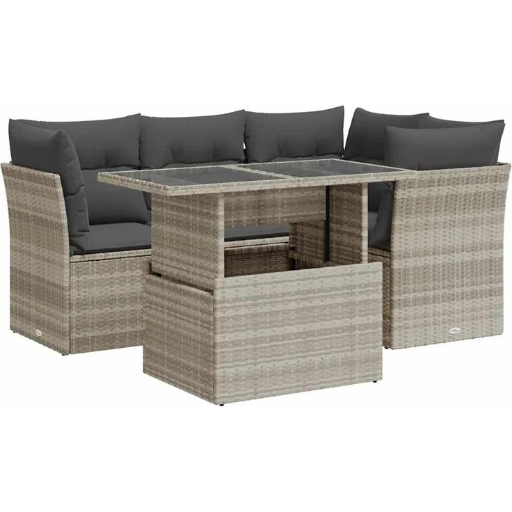 vidaXL 5-tlg. Garten-Sofagarnitur mit Kissen Hellgrau Poly Rattan 3326153 – Bild 2