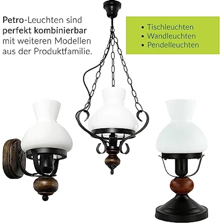 Licht-Erlebnisse Pendelleuchte Petronel, Aluminiumguss mit Fuß aus Walnuss Holz und satiniertem Glas, Landhaus Stil – Bild 3