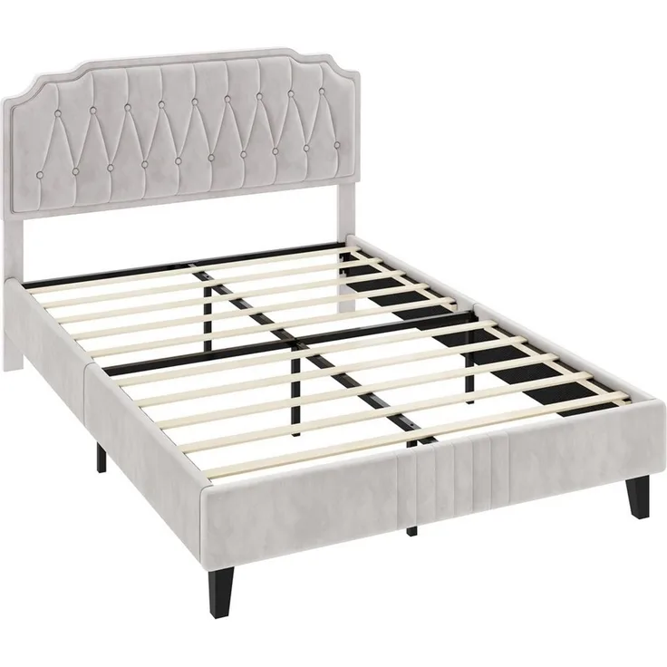 Yaheetech Polsterbett, Doppelbett 140 × 200 cm mit höhenverstellbarem Kopfteil, Beige