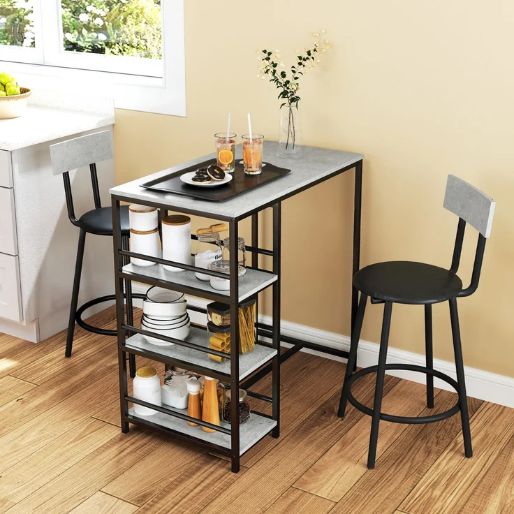 HOMCOM Bartisch Set, Stahl, MDF, Hellgrau, 90L x 50B x 90,5H cm – Bild 2