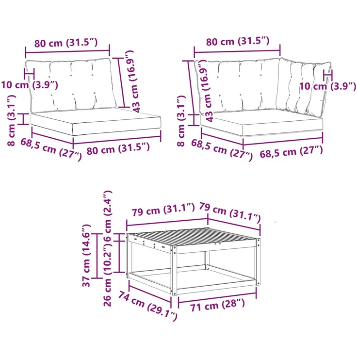 vidaXL Outdoor-Sofagarnitur mit Kissen 6 pcs Natürlich und Hellgrau 3381443 – Bild 12