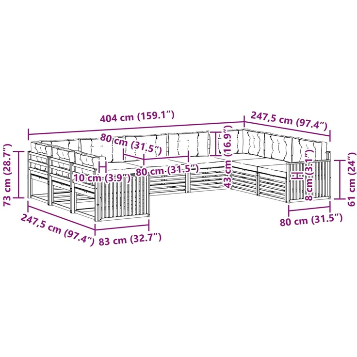 vidaXL Outdoor-Sofagarnitur 9 stk. 9-Sitzer Weiß und Anthrazit 3391152 – Bild 10
