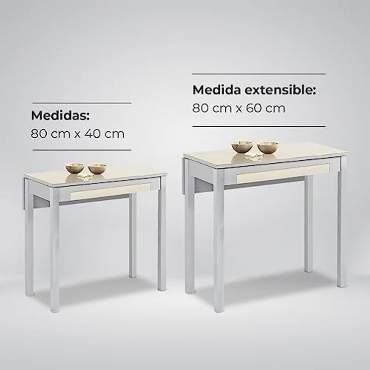 ASTIMESA Küchentisch, Metall, beige, 80 x 40 cm, ausziehbar 80 x 60 cm – Bild 8