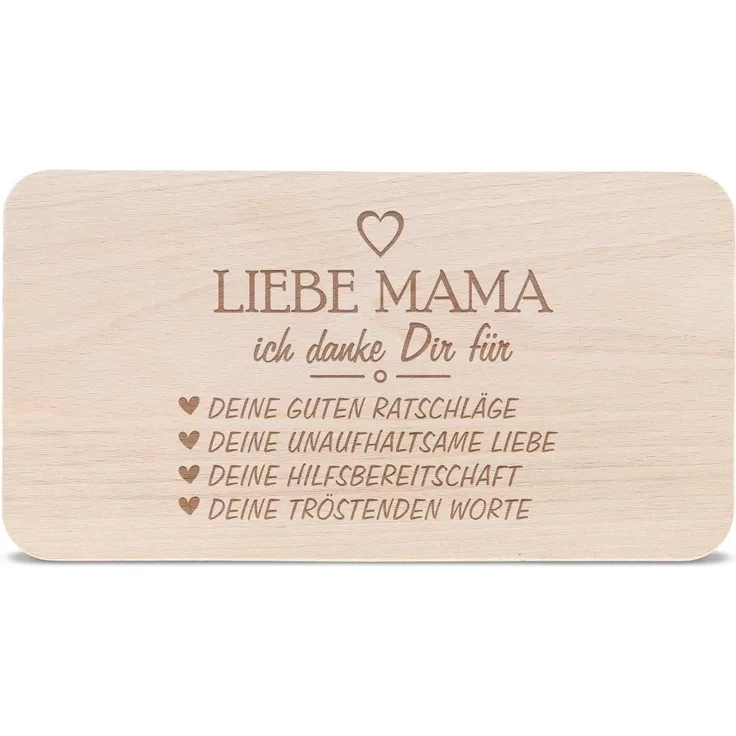 GRAVURZEILE Schneidebrett - Danke für alles Mama - Frühstücksbrettchen - Zum Muttertag, Buchenholz, Geschenkidee für Mama