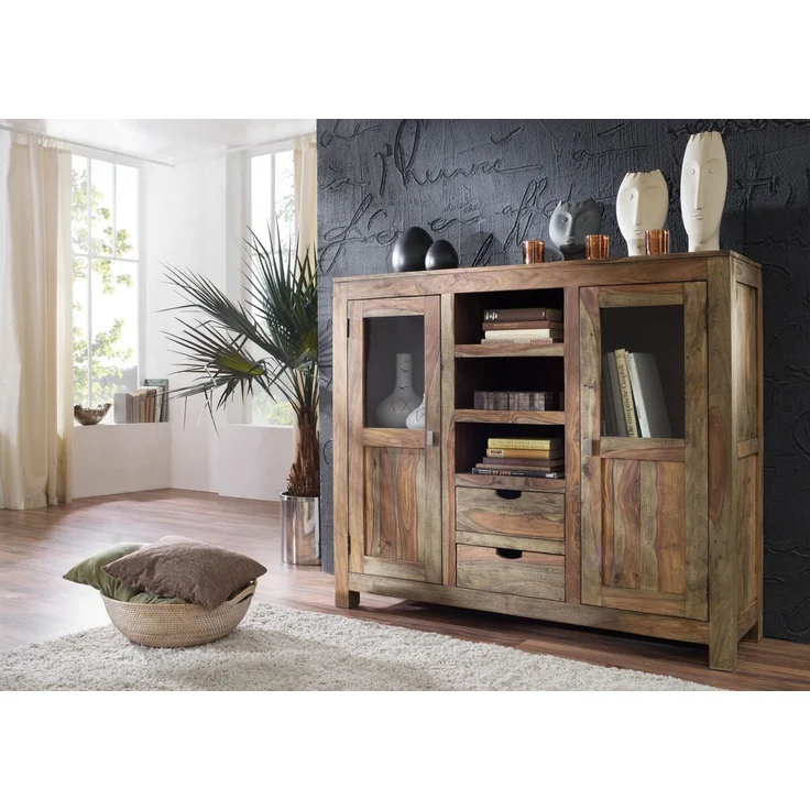 Highboard Sheesham 140x40x120 grau geölt NATURE GREY #63 – Bild 7