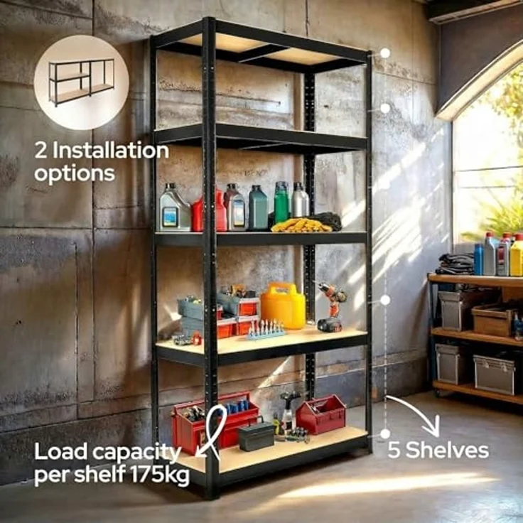 Arebos Schwerlastregal Kellerregal Steckregal Lagerregal 180 x 90 x 40 cm, Set 2-tlg. – Bild 3