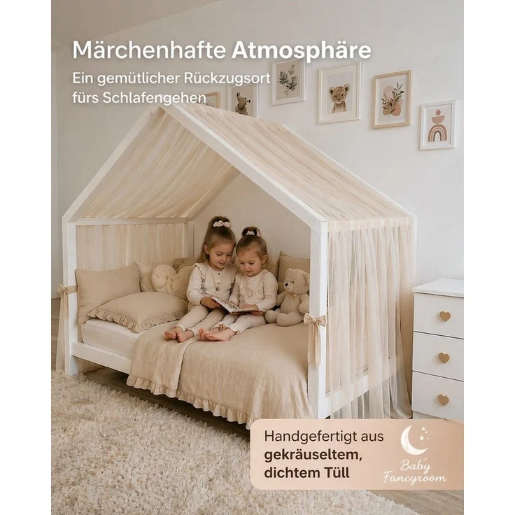 Baby Fancyroom Betthimmel Premium Hausbett Himmel aus Tüll, Betthimmel für Kinderbett, Baldachin, gekräuselt – Bild 3