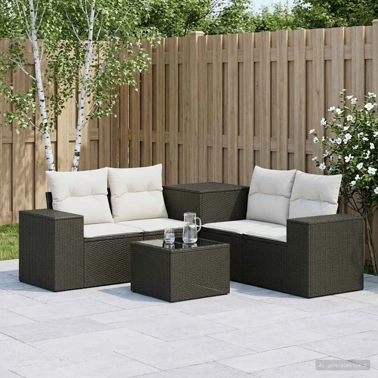 vidaXL Sofa Set 6 stk. Schwarz und Cremeweiß Polyrattan und Stahl 3447554 – Bild 1