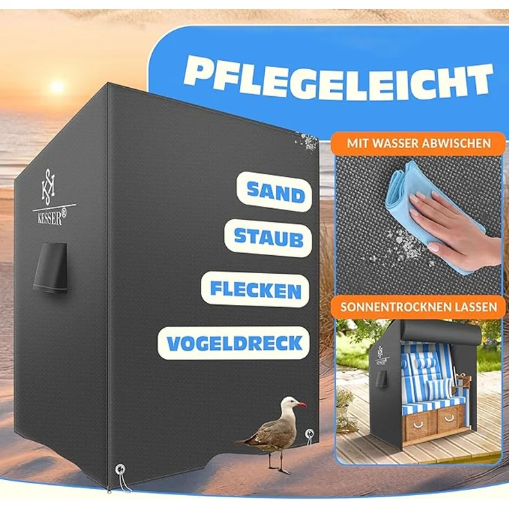 KESSER® Premium Strandkorb Schutzhülle mit Belüftungsöffnungen, Wasserdicht, Winterfest, UV-Beständiges, Reißfest, 600D Oxford Gewebe Abdeckung, Anthrazit, 160 x 120 x 90 cm – Bild 5