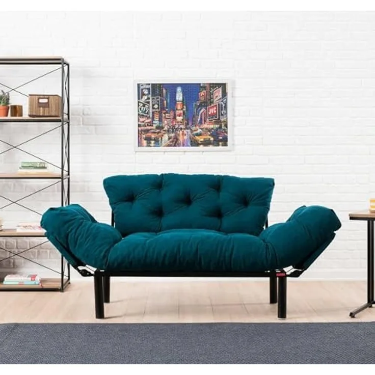 Dmora Schlafsofa 2-Sitzer Zeeusis 155x70 cm Blau mit Stauraum