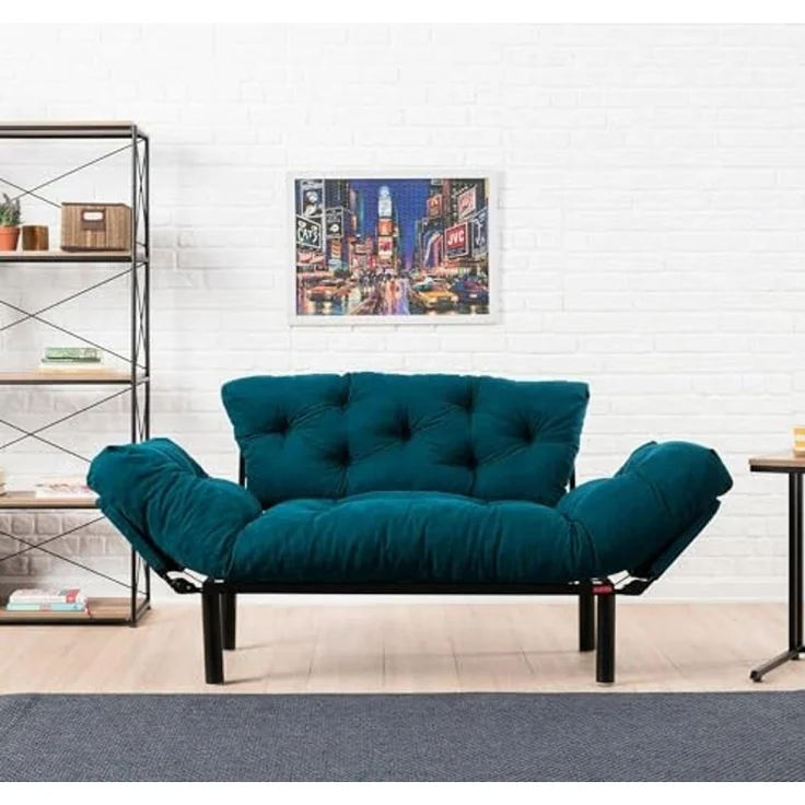 Dmora Schlafsofa 2-Sitzer Zeeusis 155x70 cm Blau mit Stauraum – Bild 1