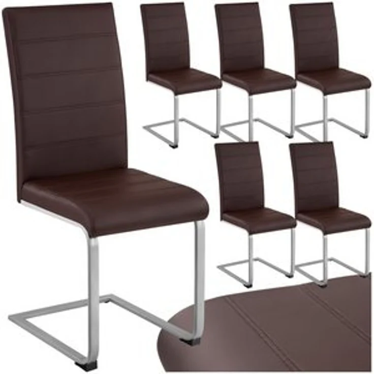 tectake Esszimmerstuhl Set Schwingstuhl (6er Set, 6 St), gepolstert mit Kunstlederbezug – Bild 6