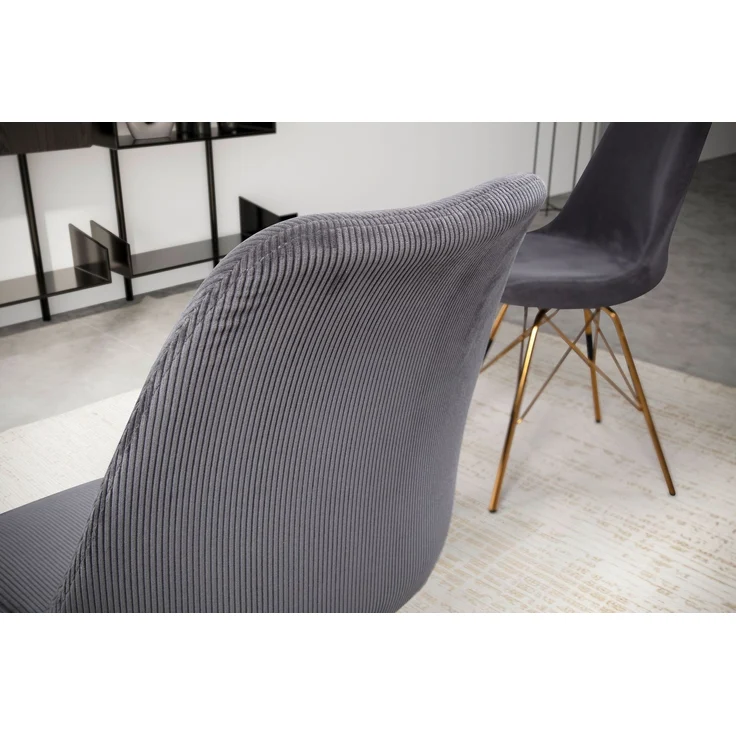 Esszimmerstuhl 2er Set Cara Cord Anthrazit Goldbeine Skandinavisches Design – Bild 5