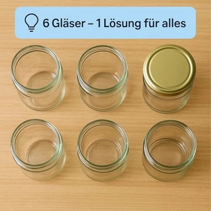 BigDean Müslibox 6 Stück Overnight Oats Gläser Extra große Öffnung, Glas, (Set, 12-tlg, Glas + Deckel), Auslaufsicher, Spülmaschinenfest (Glas), Extra weite öffnung. – Bild 2