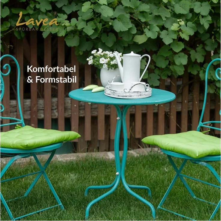 Lavea Stuhlkissen MONACO - weich gepolsterten Sitzkissen Set (4er & 8er), 40x40x3 cm, mit Stoffbändern, Indoor & Outdoor, für Garten & Balkon – Bild 2