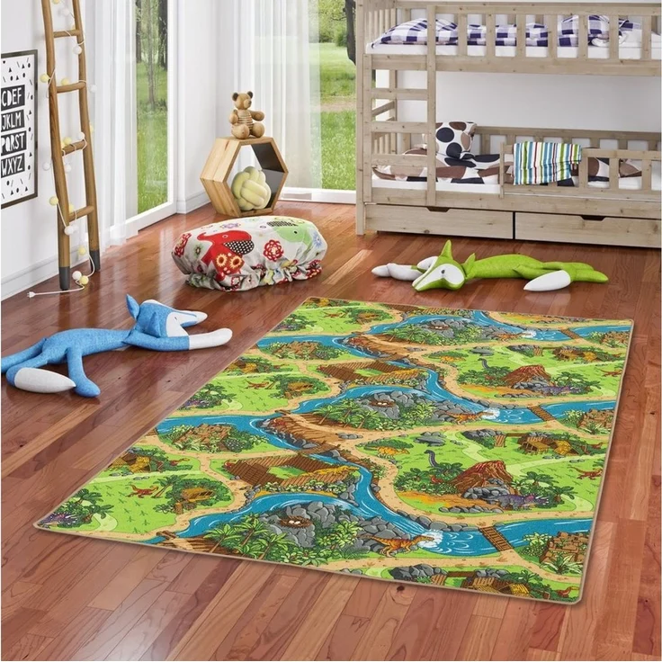 Snapstyle Kinder- und Spielteppich, 100% Polyamid, Dino Welt, 80x160 cm – Bild 2