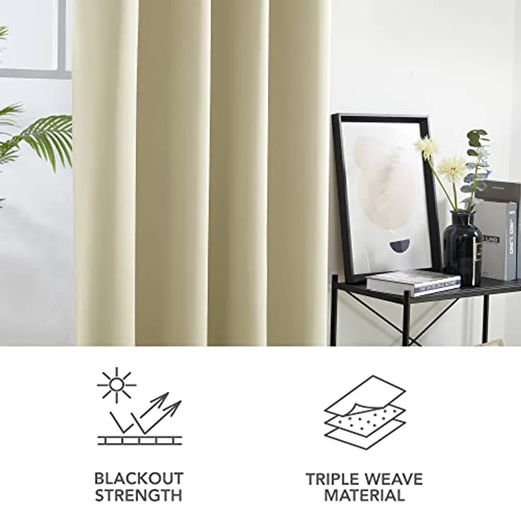 Deconovo Verdunkelungsvorhang Gardine Wohnzimmer Thermogardine Kälteschutz Ösen, 260x140 cm(HöhexBreite), Beige, 2er Set – Bild 9