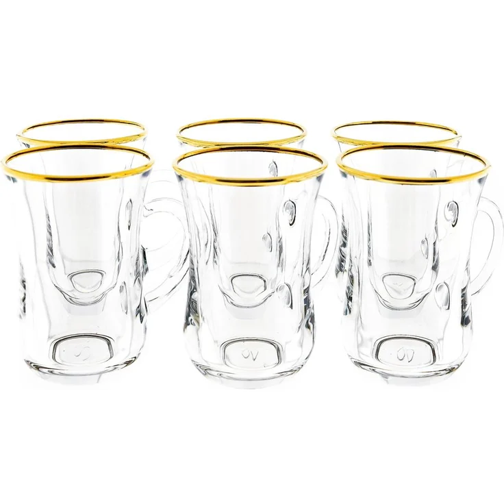 6-teiliges Teegläser-Set mit Henkel, Glas, Transparent mit Goldumrandung, 145 ml – Bild 5