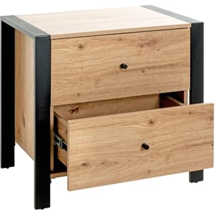 XXXL Nachtschrank, Schwarz, Eiche, Metall, 2 Schubladen mit Soft-Close-System, 60x60x42 cm, Schlafzimmer Möbel – Bild 7