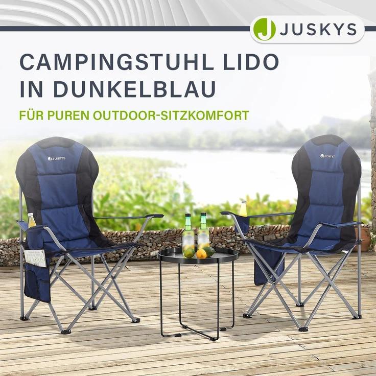 Juskys Campingstuhl Lido mit Getränkehalter & Tasche - Camping Klappstuhl gepolstert - Faltstuhl Angelstuhl Strandstuhl Chair - Stuhl Blau – Bild 7