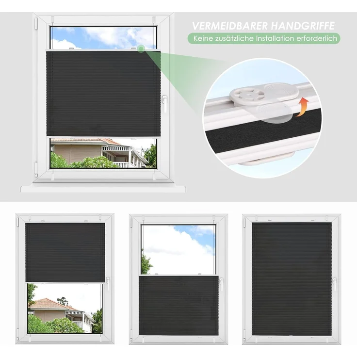 bobodeco Plissee ohne Bohren Klemmfix Faltrollo Jalousie Schwarz 80x130 cm (BxH), Plisseerollo Sichtschutz und Sonnenschutz Blickdicht Easyfix lichtdurchlässig Rollo für Fenster & Tür – Bild 5