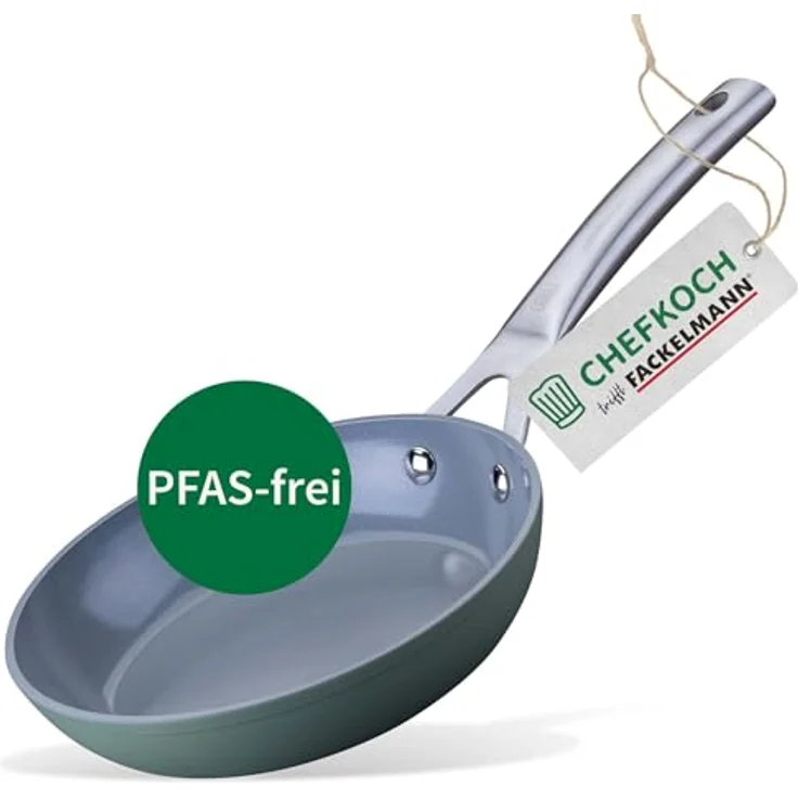 Chefkoch trifft Fackelmann Keramikbratpfanne Stuttgart, 20 cm, Antihaft-Pfanne aus 100% recyceltem Aluminium, mattgrün, bis 200°C backofenfest, PFAS-frei – Bild 1