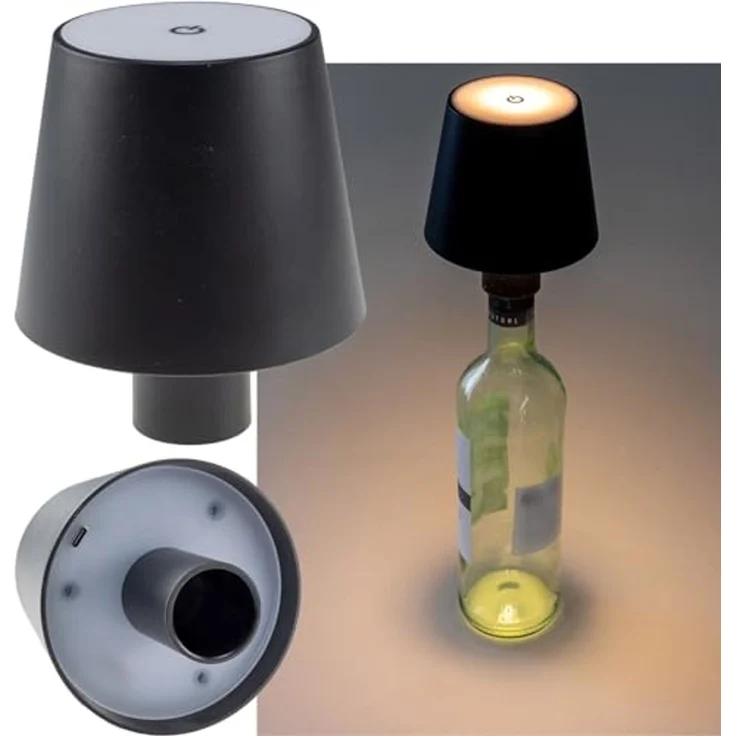 LED Akku Flaschenleuchte warmweiß, Li Akku, ØxH 10x12cm schwarz – Bild 3
