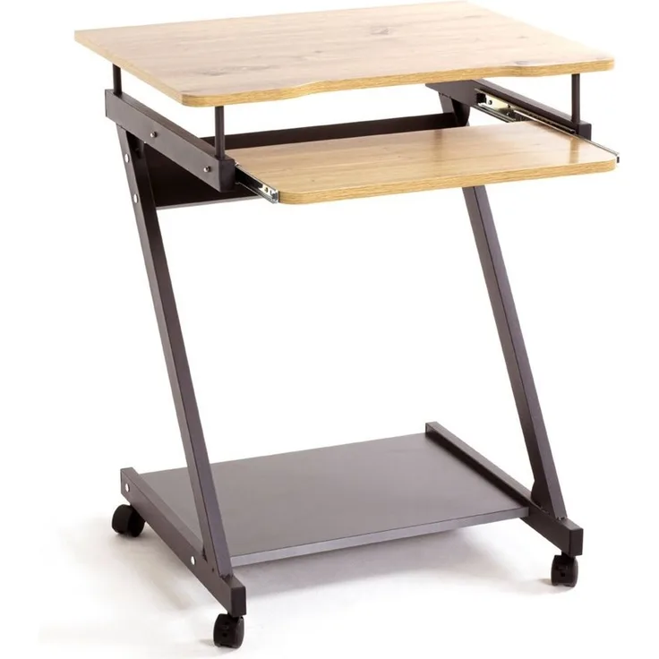 Haku Computertisch auf Rollen mit Tastaturauszug und Towerablage, Anthrazit-Eiche Dekor, Gestell aus Stahlrohr, 60x49x76 cm
