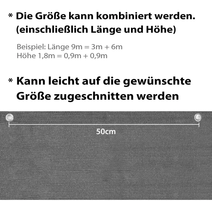 Sekey Balkon Sichtschutz Balkonabdeckung HDPE 220 g/m² Leicht Transparent Wind- und UV-Schutz Wetterfest, 90x600cm, Anthrazit – Bild 5