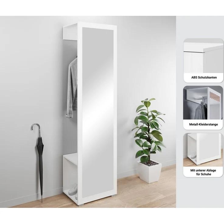 OTTO home Garderobenschrank Paris moderne Garderobenschrank 190cm, mit Kleiderstange und Frontspiegel – Bild 3