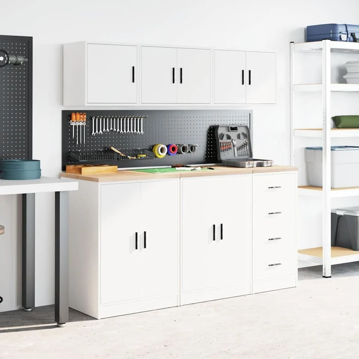 vidaXL Garagen-Wandschrank Weiß Holzwerkstoff 860643 – Bild 3