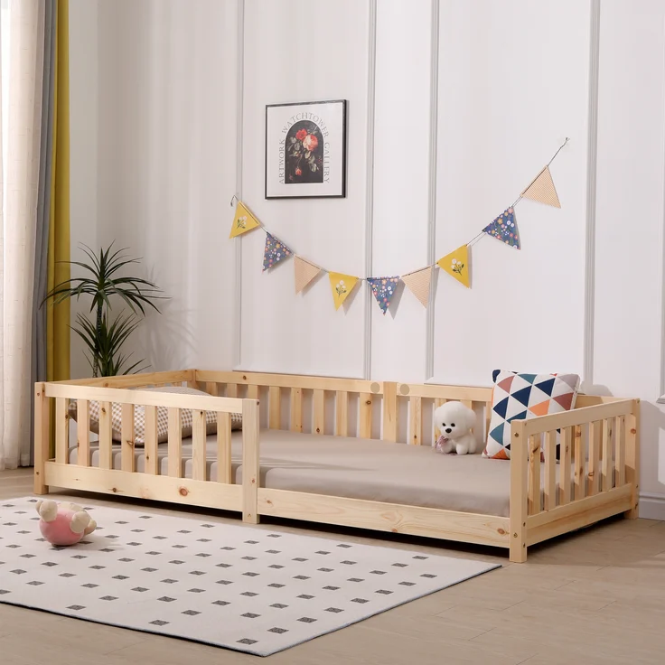 ecoMI Kinderbett mit Rausfallschutz und Lattenrost, Kiefernholz natur, 90x200 cm – Bild 7