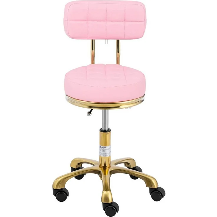 Physa Drehstuhl Rollhocker mit Lehne Friseurhocker 51 - 66 cm 150 kg Zartrosa & Golden, Zartrosa, Golden – Bild 4