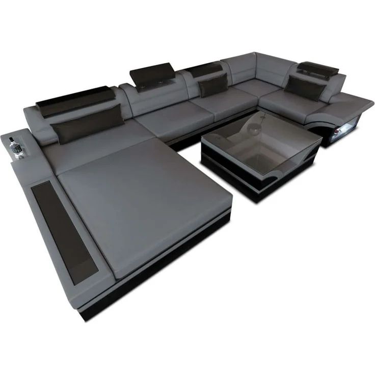 Sofa Dreams - Mini Luxus-Wohnlandschaft Mezzo mit LED-Beleuchtung - Kunstleder - Grau-Schwarz - Links – Bild 1
