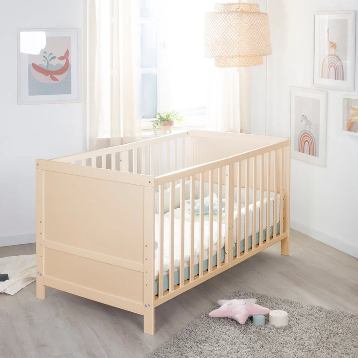 roba Babybett EASY SLEEP 70 x 140 cm inkl. Umbauecken - Mitwachsendes Gitterbett 3-fach höhenverstellbar - 3 Schlupfsprossen - Holz natur – Bild 10