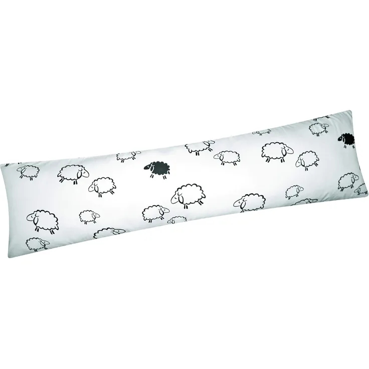 Heubergshop Seitenschläferkissenbezug, (1 Stück), 40x145cm Schafe Lämmer in Weiß und Schwarz 100% Baumwolle (99-2-B)