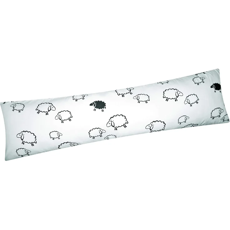 Heubergshop Seitenschläferkissenbezug, (1 Stück), 40x145cm Schafe Lämmer in Weiß und Schwarz 100% Baumwolle (99-2-B) – Bild 1