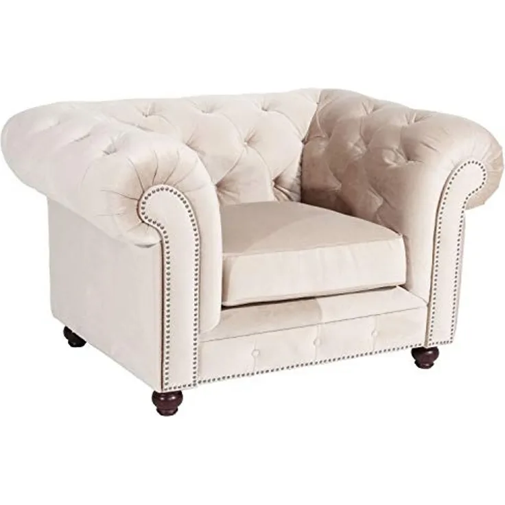 Orleans Sessel Samtvelours Creme Buche Nussbaumfarben