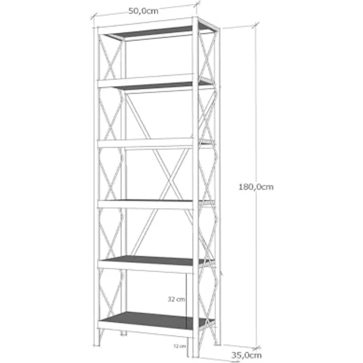 Dmora - Yildun Bücherregal, Büroregal, Bücherregal, Bibliothek, 50 x 30 x 180 cm, Eiche und Schwarz – Bild 2