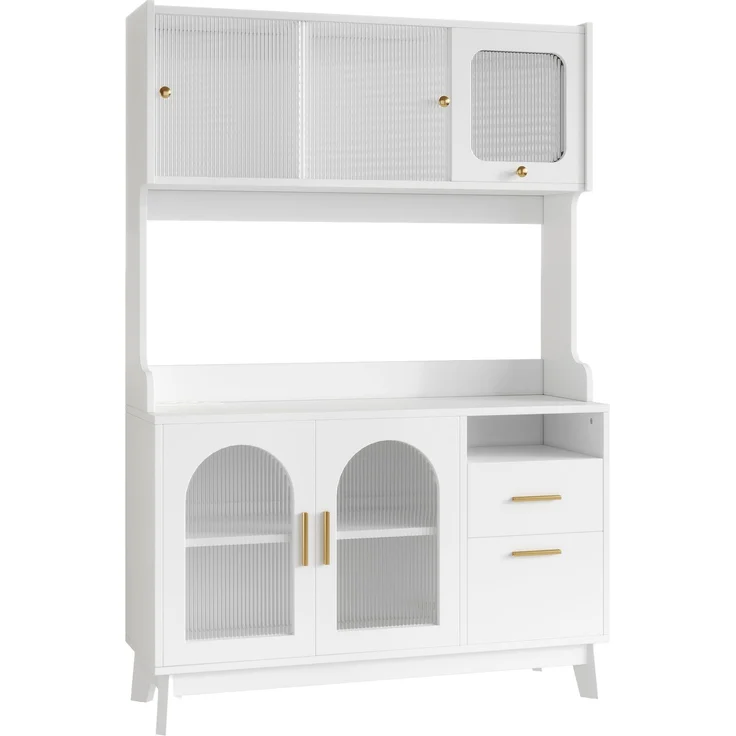 ZUBALIYA Buffetschrank 120 x 40 x 178 cm, mit Acrylglasfront, 2 Steckdosen, USB-A und USB-C, verstellbaren Einlegeböden, Weiß – Bild 11