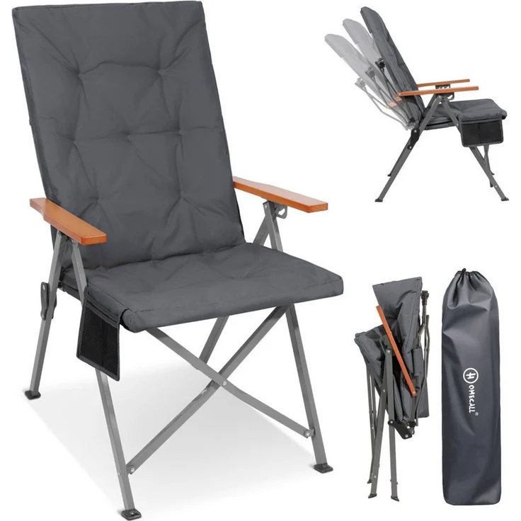 HOMECALL Campingstuhl Faltbar Hochlehner Luxus Klappstuhl mit 4,5cm Dicke Gepolstert (150kg Belastbar mit 3 Positionen Verstellbar Angelstuhl, 1 St), für Garten Balkon Wohnmobil – Bild 5